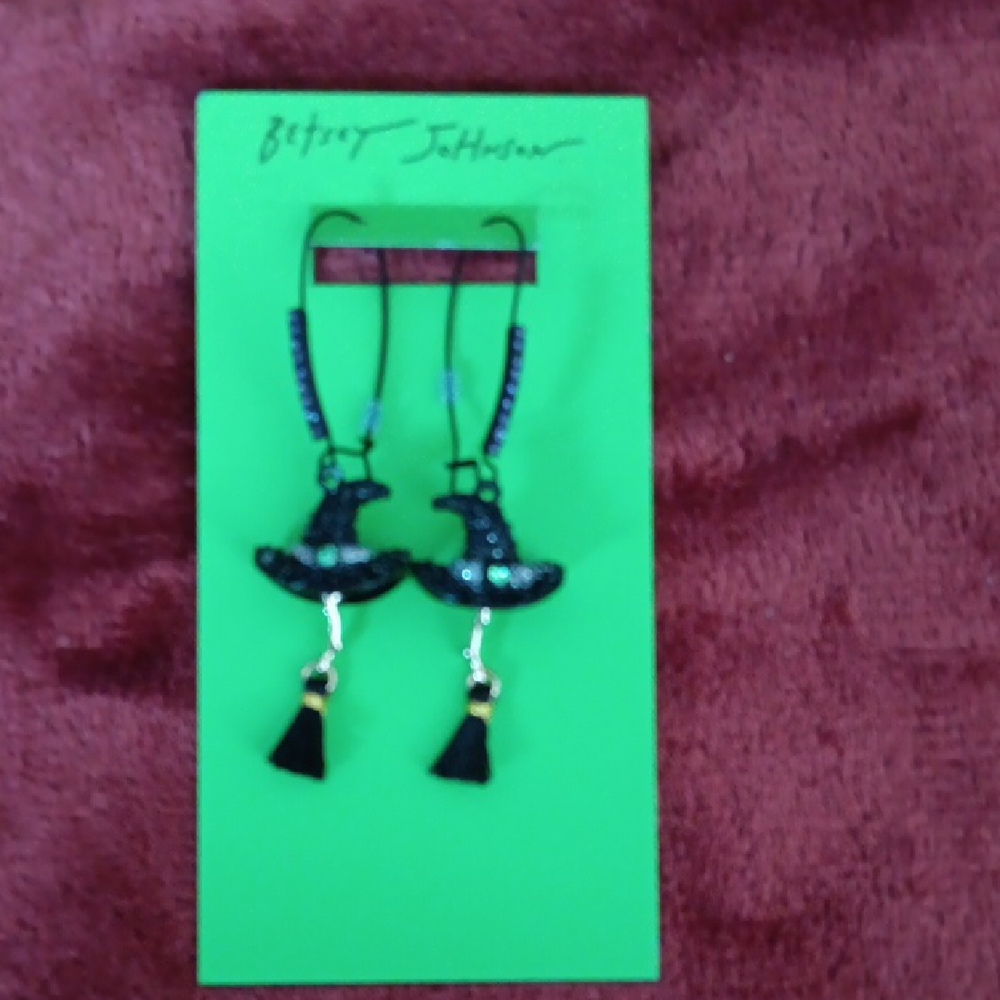 Betsey Johnson Black Witch Hat Earrings with Gold Accents